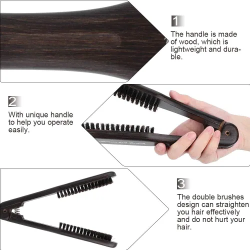 Miniatura 3 de Peine para alisar el cabello, pinza de cerdas de jabalí, cepillo de doble cara con abrazadera de cepillo, sin cepillo eléctrico para desenredar