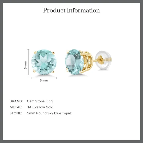 Miniatura 5 de Gem Stone King Aretes redondos de oro amarillo de 14 quilates con piedra natal de 0.197 in Aretes de oro para mujer