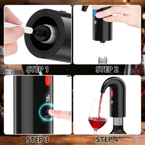 Miniatura 3 de Aireador eléctrico de vino y bomba decantadora – Perfecto para el día del padre, aireación silenciosa de doble bomba, vertido medido, visualización