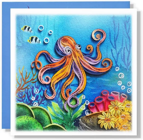 Colorido animal bajo el mar, tarjeta de felicitación para pareja, tarjeta de Quilling de color de agua, tarjeta de arte para recuperarse pronto,