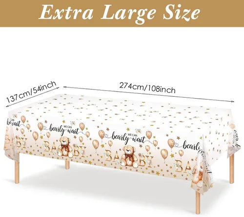 Miniatura 2 de Capoda Paquete de 3 manteles de oso para baby shower, fundas rectangulares de plástico para decoración de fiesta de revelación de género, 54 x 108