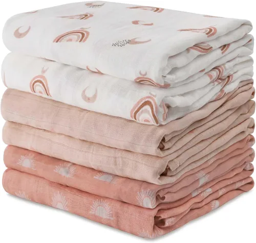 Miniatura 27 de GLLQUEN BABY Manta de Recepción para Niño Algodón de Muselina Mantas para Envolver Niñas Recién Nacidas Cuadrados Transpirable y Suave Mantas