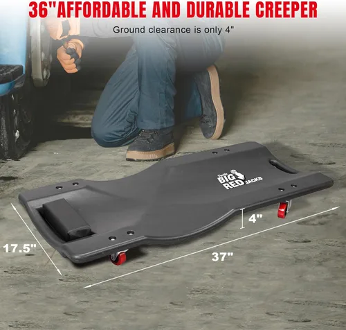 Miniatura 2 de BIG RED 36" Carretilla de taller rodante, carretilla de taller de plástico moldeado por soplado con soporte para la cabeza acolchado con 4 ruedas