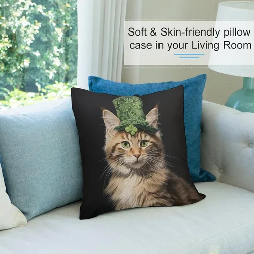 Miniatura 8 de Fundas de almohada de granja con diseño de feliz día de San Patricio con un gato en un sombrero de trébol, fundas de almohada de terciopelo