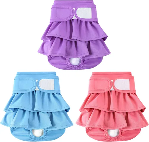Miniatura 16 de Pañales Reutilizables para Perras Hembras Paquete de 3 Pañales Lavables Altamente Absorbentes para Perras, Pañales Flexibles para Perras, A Prueba