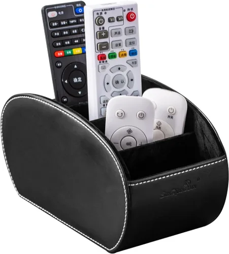 Miniatura 10 de BONNY DODO Caja organizadora de oficina multifuncional de piel sintética, soporte para control remoto, para almacenamiento de escritorio, mesa con 5