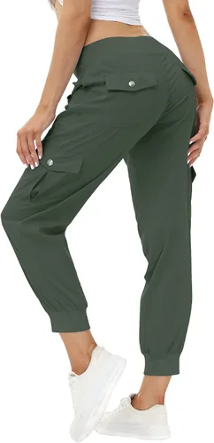 MoFiz Pantalones cargo de senderismo para mujer, ligeros, de secado rápido, para exteriores, casuales, viajes, cintura elástica, bolsillos con