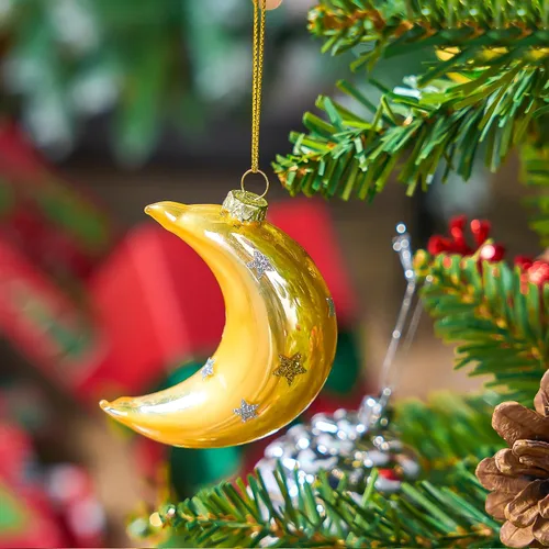 Miniatura 6 de Joiedomi Adornos de luna de Navidad, decoración de luna de vidrio soplado con purpurina para colgar en el árbol, decoración de Navidad al aire