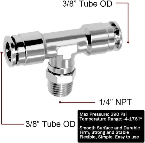 Miniatura 3 de Beduan Push to Connect Tube Fitting Union Tee, cobre niquelado tubo de 3/8" OD x 1/4" NPT rosca macho en forma de unión adaptador de montaje