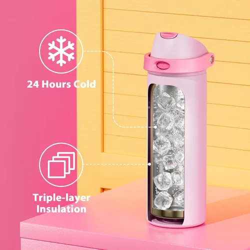 Miniatura 4 de Botella de agua aislada de 24 onzas para deportes: Meoky Botella de agua de acero inoxidable con pajita 2 en 1 y tapa con pico - A prueba de fugas