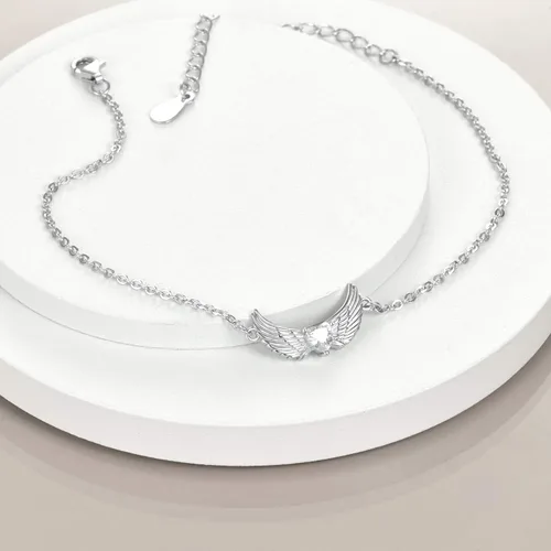 Miniatura 2 de YFN - Pulsera de alas de ángel de la guarda de plata de ley con forma de corazón para mujeres y niñas