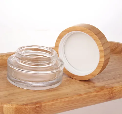 Miniatura 7 de COSIDEA 5 tarros vacíos de vidrio transparente redondos de 1 onza/1.06 oz con tapas de bambú, tarro de crema de bambú, recipientes de viaje