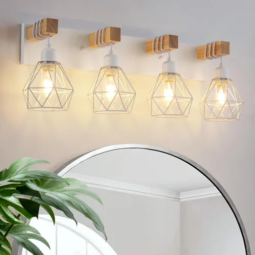 Miniatura 17 de Lámpara de tocador estilo casa de campo para baño, luminarias de tocador de baño de 2 luces negra dorada de madera sobre espejo, apliques rústicos