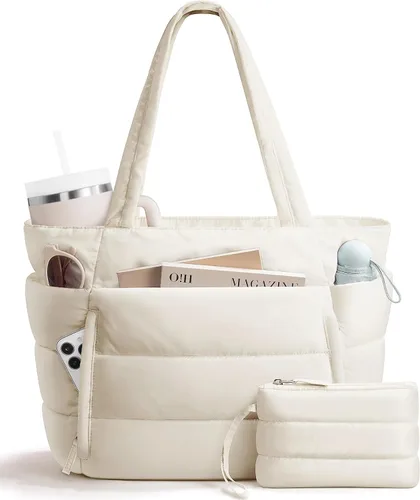 Miniatura 16 de Bolsa Tote Acolchada para Mujeres, Bolsa de Mano de Trabajo Ligera y Esponjosa para Maestras y Enfermeras, Bolsa de Hombro Acolchada para Escuela