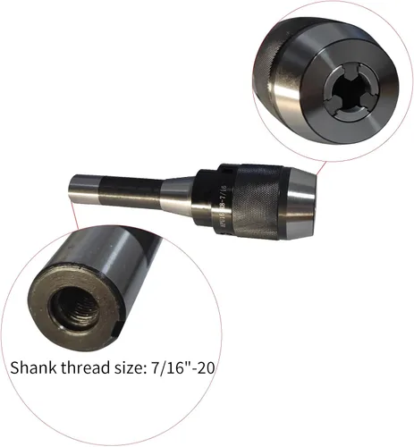Miniatura 5 de Portabrocas R8, portabrocas sin llave de servicio pesado de 1/8"-5/8" (0.118-0.630 in) con vástago integral R8, rosca de barra de tracción 7/16"-20