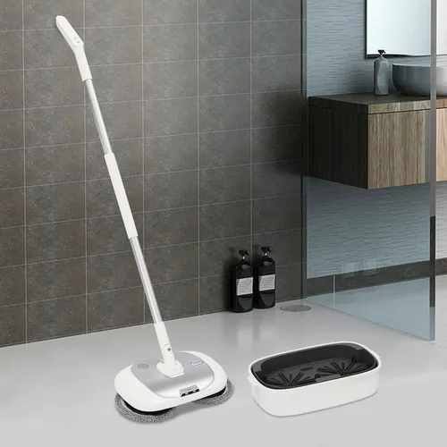 Trapeador eléctrico con cubo de limpieza, pulidor de piso inalámbrico, paquete de 4 almohadillas para trapeador, limpieza automática, hasta 100
