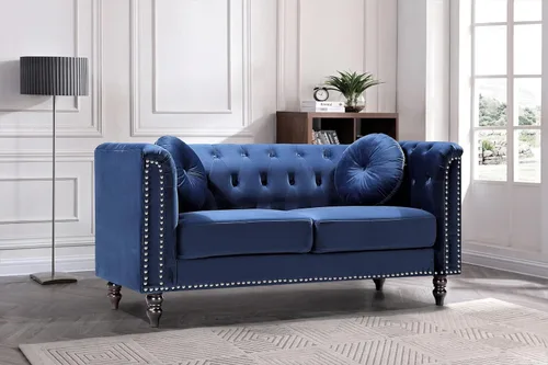 Miniatura 15 de Container Furniture Direct S5370-S Kittleson Sofá Chesterfield tapizado en terciopelo moderno con ribete de clavos, gris Gris (Fossil Grey)