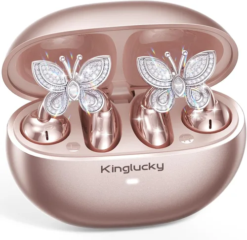 Kinglucky Auriculares de oído abierto ClipFree con aretes de mariposa, auriculares ultracómodos y de ajuste seguro tipo clip, 50 horas de Oro rosa