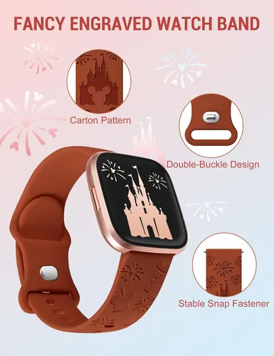 Miniatura 2 de Correa grabada de dibujos animados compatible con Fitbit Versa 2 Band/Versa Lite/Versa Band para mujer, lindas correas de repuesto de silicona