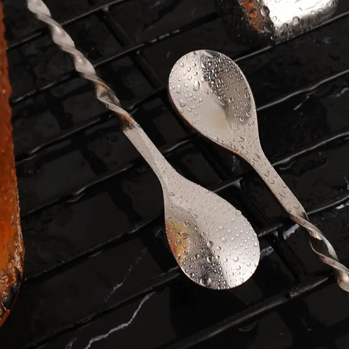 Miniatura 4 de AnSaw Cuchara de cóctel plateada de acero inoxidable de 10 pulgadas con mango de hoja, perfecta para mezclar y estratificar bebidas en vasos altos