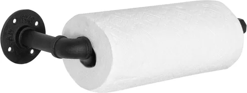 Miniatura 3 de MyGift Soporte para toallas de papel para debajo del gabinete, soporte para toallas de papel, montaje en pared, tubo industrial negro mate colgante
