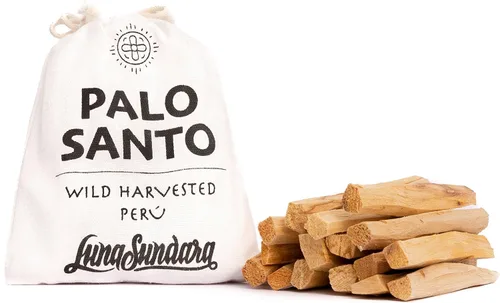Luna Sundara Palitos de Palo Santo de Perú de calidad sostenible cosechados a mano, 3.53 oz, auténticos palitos de manchas que incluyen una bolsa