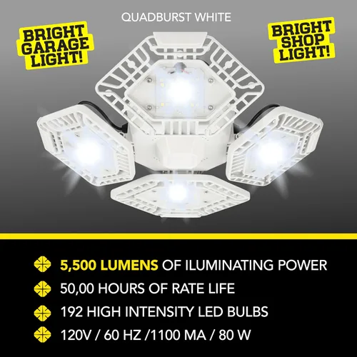 Miniatura 5 de Bell+Howell QUADBURST - Bombillas LED de techo de 80 W, 5500 lúmenes, 4 paneles deformables de aluminio para interiores, dormitorios, luces