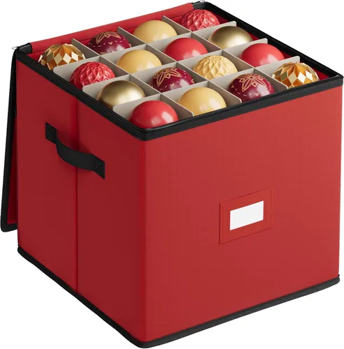 SONGMICS Caja de almacenamiento de adornos navideños, 3 pulgadas 64 ranuras, contenedor de almacenamiento de Navidad apilable con tapa, cremalleras