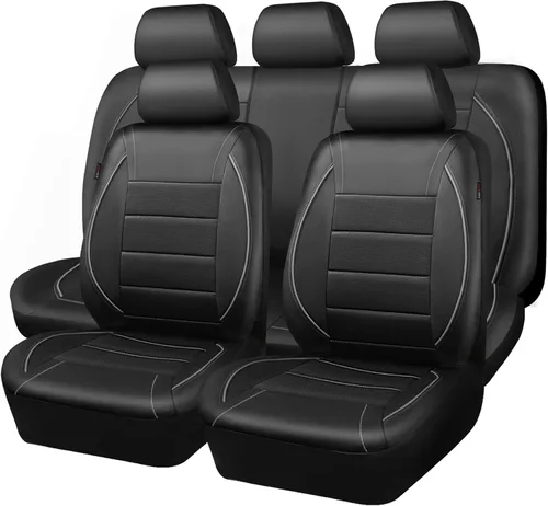 Miniatura 10 de CAR PASS Fundas de Asiento de Automóvil de Cuero Sintético con Ribetes Juego Completo, Fundas de Asiento de Cuero Transpirable Gris para Gris