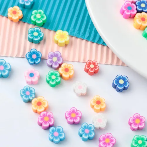 Miniatura 5 de 100 cuentas de flores de arcilla polimérica de colores para bricolaje, joyas, pulseras, aretes, collares, suministros para hacer manualidades