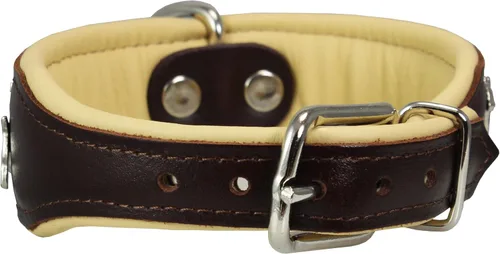 Miniatura 5 de Collar de perro acolchado de cuero suave de cuero real, Bull Terrier, 1.75 pulgadas de ancho. (Cuello de 13 a 15.25 pulgadas, marrón/beige)