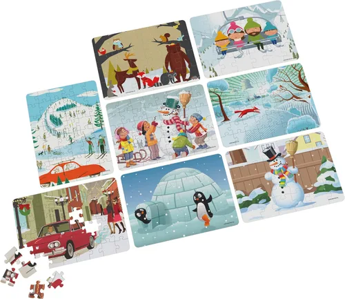 Miniatura 6 de Paquete de rompecabezas de 24 piezas, paisaje de ilustración de nieve de invierno navideño, 1000, 500, 300, 100, 48, 24 piezas, para niños y adultos
