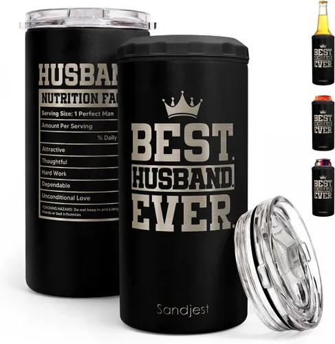 Miniatura 12 de SANDJEST Regalos para Papá Bonito de Bonus - Vaso de 12oz de la Hijastra, el Hijo - Diseño 4 en 1 Vaso de Papá Paso Aislante Enfriador de Latas