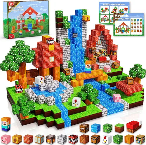 Miniatura 13 de Goody King Mundo de Bloques Magnéticos de Dinosaurio y Volcán 100 Piezas de Bloques Magnéticos de Dinosaurio, Juguetes Sensoriales STEM Montessori