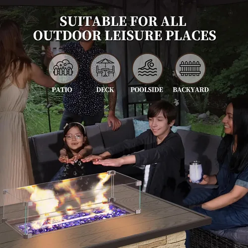 Miniatura 5 de Mesa de Hoguera de Propano PIZZELLO de 43 Pulgadas al Aire Libre, Mesa de Fuego Rectangular de Piedra para Exteriores, Mesa de Hoguera de 50,000 BTU