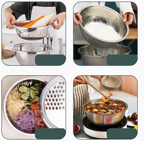 Miniatura 4 de DOITOOL Colador 3 en 1 de cocina multifuncional ralladores de verduras cortador y rallador con cesta de drenaje de acero inoxidable y lavabo