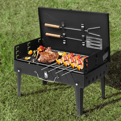 Miniatura 20 de Parrilla de carbón portátil de barril de 43.7 pulgadas, ahumador de metal para exteriores, parrilla de barbacoa de alta resistencia al aire libre