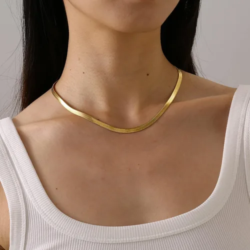 Miniatura 4 de Delicado collar de cadena para mujer, chapado en oro de 18 quilates, gargantilla de disco de moneda, collar simple de cadena trenzada con cuentas