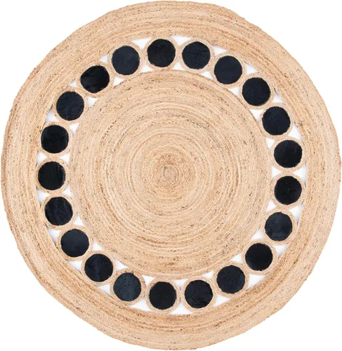 Miniatura 4 de SAFAVIEH Natural Fiber Round Collection NF370Z - Alfombra redonda de yute y cuero de 3 pies, hecha a mano, color beige y negro