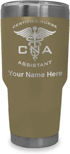 Miniatura 24 de LaserGram Vaso aislado al vacío de 20 onzas, asistente de enfermera certificada por CNA, grabado personalizado incluido (negro)