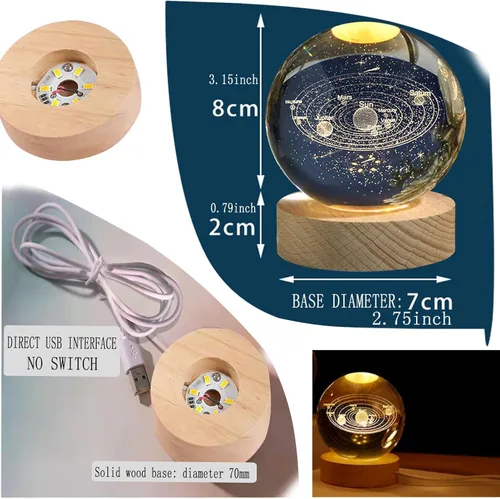 Miniatura 5 de C&M Luz nocturna de bola de cristal cósmico 3D, lámpara de figura de planeta cósmico, bola de cristal decorativa, pisapapeles, decoración
