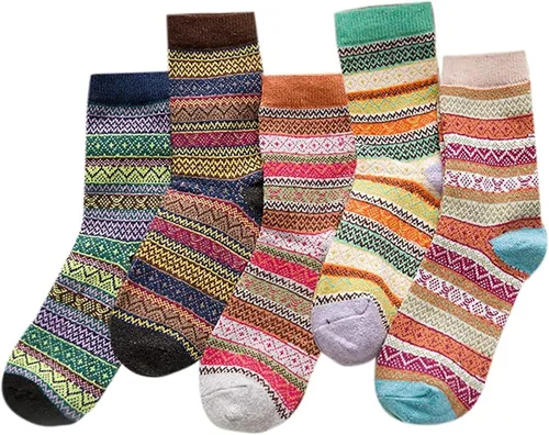 Justay - 5 pares de calcetines de lana vintage suaves para mujer, cálidos, de punto grueso, acogedores, para invierno, ideales para regalar