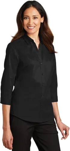Miniatura 4 de Port Authority Camisa de sarga con botones SuperPro de manga 3/4 para mujer