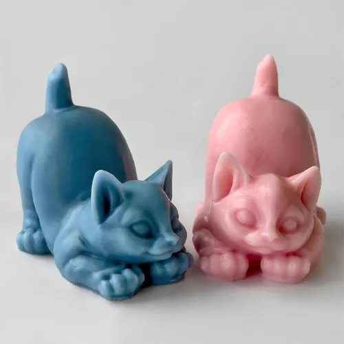 Miniatura 4 de Wehous 2 moldes de silicona para gatos, moldes de jabón de resina de animales 3D, lindo molde de fondant de animales para decoración de pasteles
