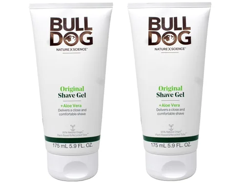 Bulldog Gel de afeitado original para hombres, enriquecido con aloe vera, ofrece un afeitado cercano y cómodo, 95% origen natural, 5.9 onzas