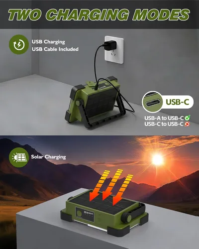 Miniatura 5 de Luz de Trabajo Solar Recargable de 120W, Luz de Inundación Portátil con Soporte, Luz de Trabajo LED de 144 LEDs 10000LM con 4 Modos, Luz de Trabajo