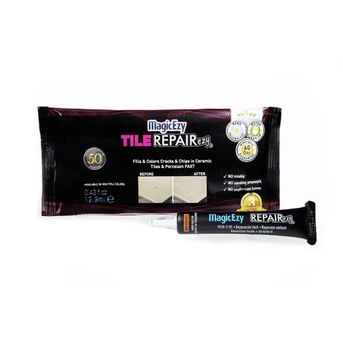 MagicEzy Tile RepairEzy (Beige) - Kit de reparación de porcelana - Relleno resistente para reparación de astillas en azulejos, reparación de