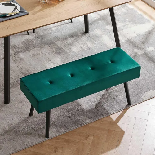 Miniatura 3 de Homedot Banco para entrada, banco de comedor tapizado sin brazos, elegante banco de terciopelo para sala de estar, copetudo con patas de metal