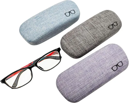 Miniatura 2 de Paquete de 3 fundas rígidas para lentes de lino fundas grandes para lentes concisas Color múltiple