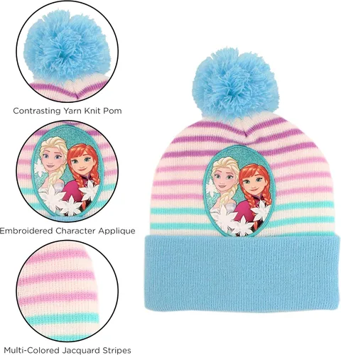 Miniatura 3 de Disney Conjunto de sombrero de invierno Frozen para niñas y guantes para niños gorro Elsa y Anna para edades de 4 a 7 años